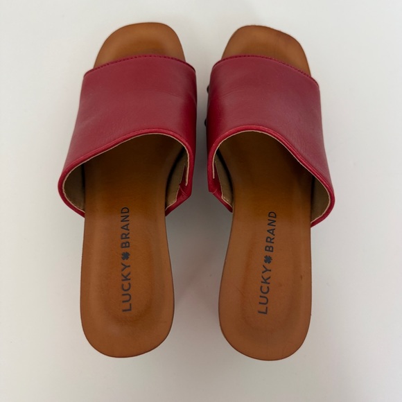 Lucky Brand Red Leather Studded Clog Slide Sandals Womens 5.5 / EU 36 Wood Heel - Picture 4 of 8